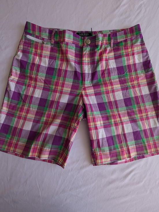 Lauren Ralph Lauren Pants - Lauren Ralph Lauren Plaid Cotton Shorts - Pink, Purple, Green